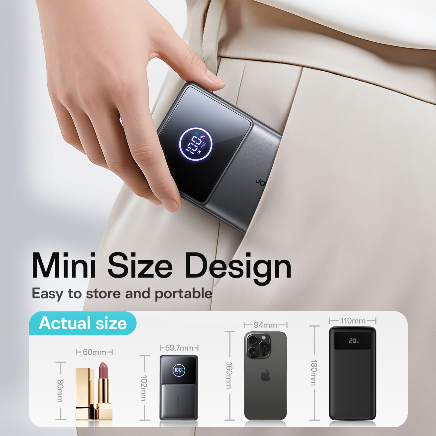 JR-PR1 22.5W Built-in Retractable Cable Powerbank10000mAh Black