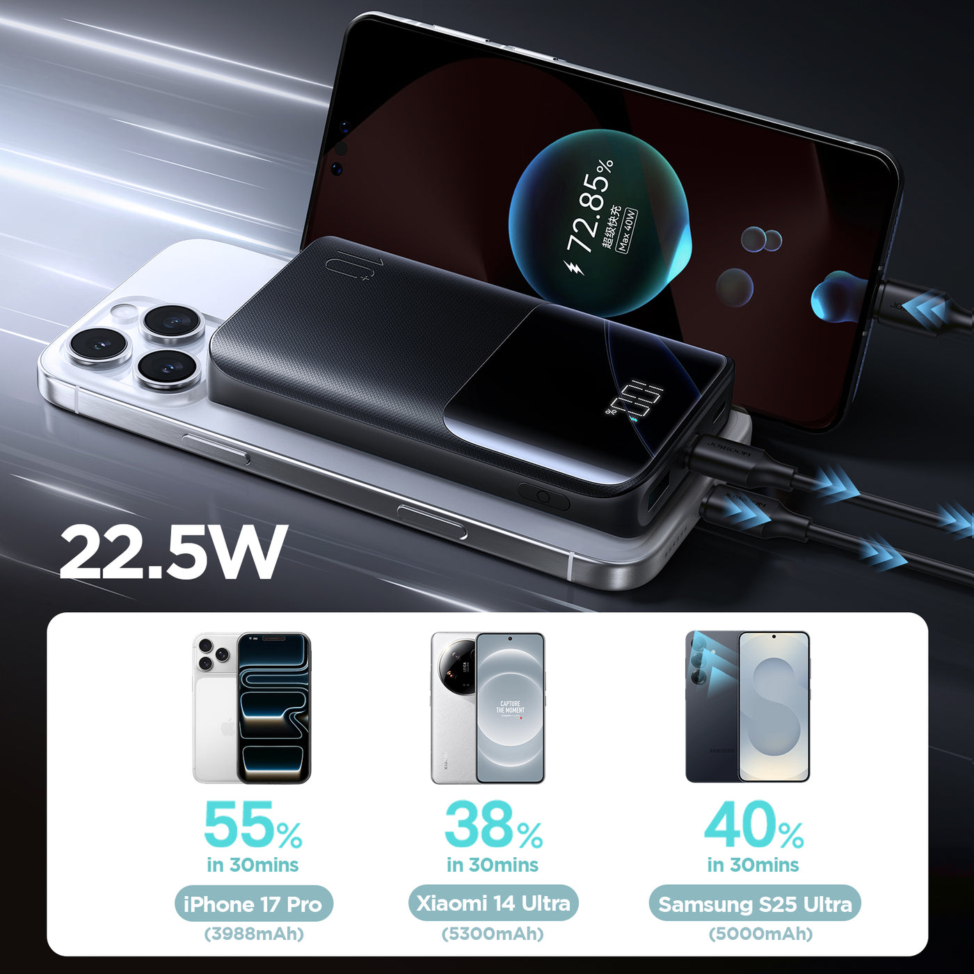 JR-QP191 Mini Star Series Mini 22.5W Digital Display Fast Charging Power Bank 10,000mAh