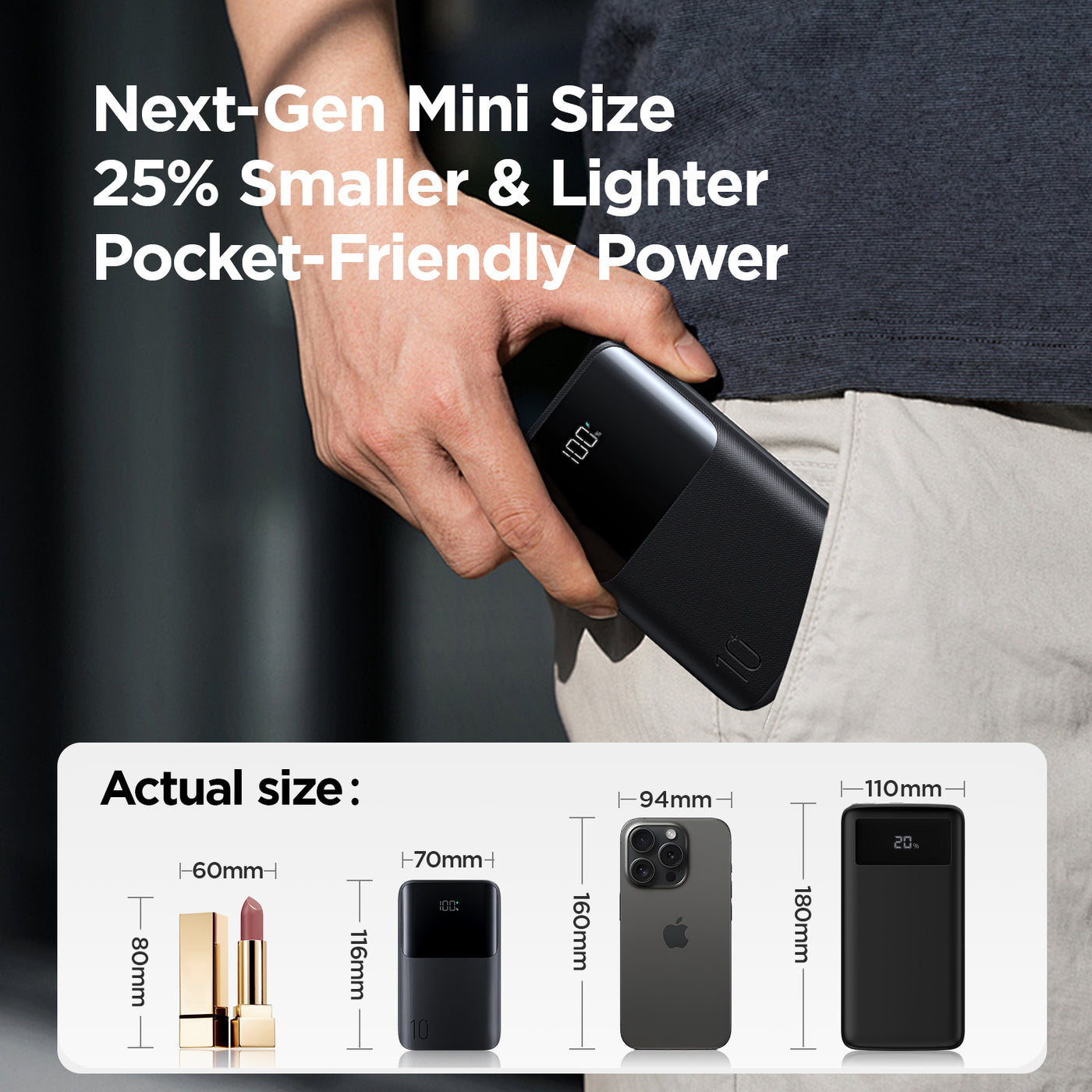 JR-QP191 Mini Star Series Mini 22.5W Digital Display Fast Charging Power Bank 10,000mAh