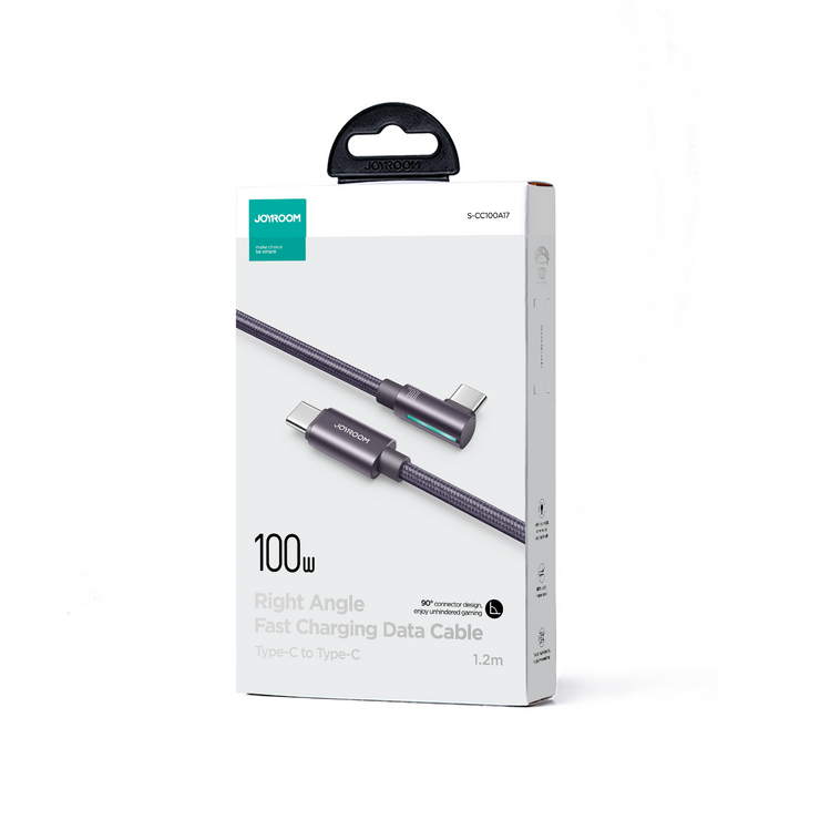 S-CC100A17  100W Type-C to Type-C Right Angle Fast Charging Data Cable 1.2M/2M