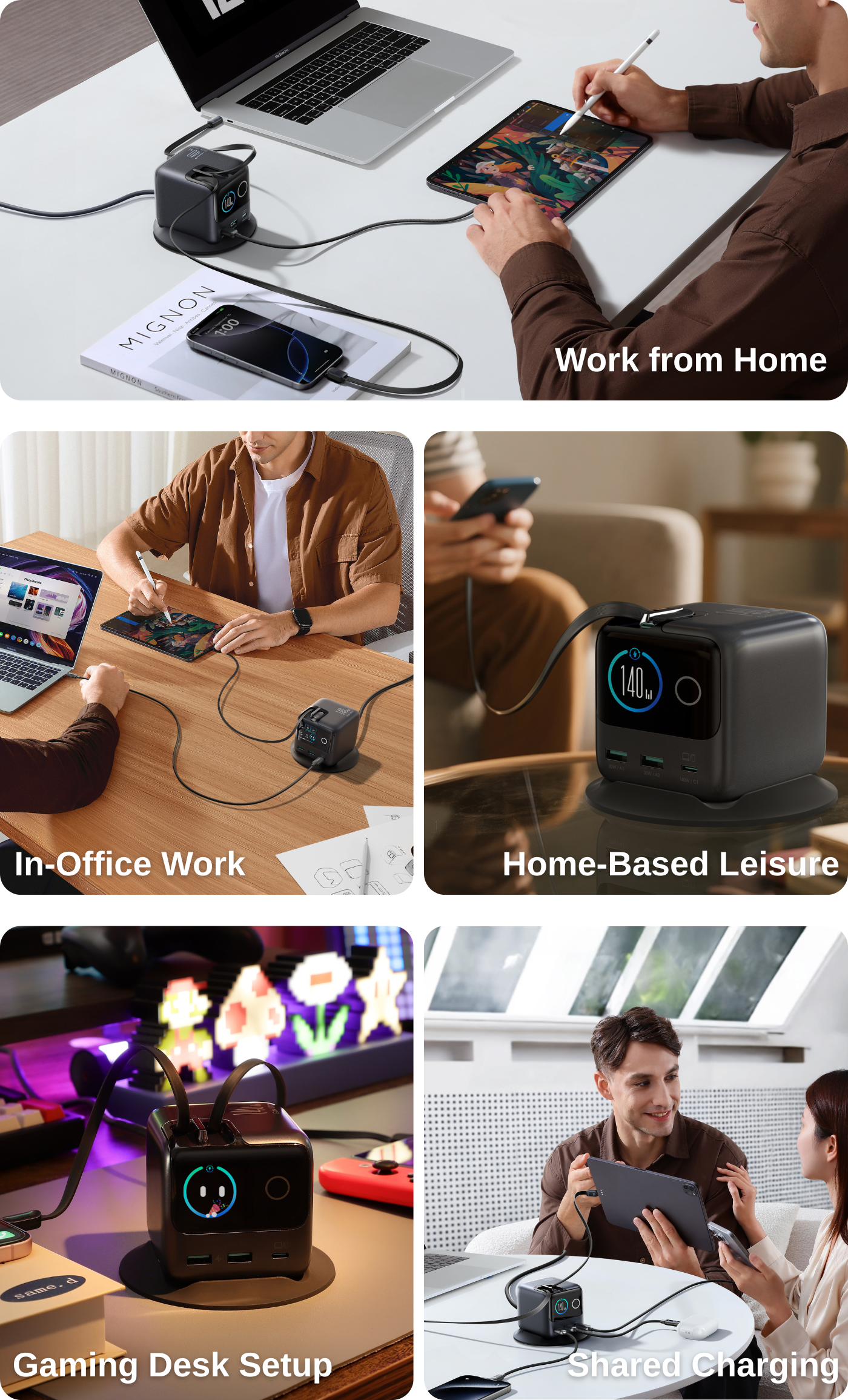 JR-TRD01 JOYROOM PODIX 140W 5-Port Desktop GaN Charger-Dark Gray