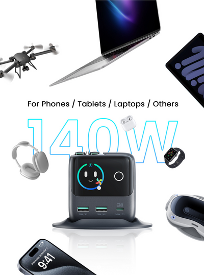 JR-TRD01 JOYROOM PODIX 140W 5-Port Desktop GaN Charger-Dark Gray