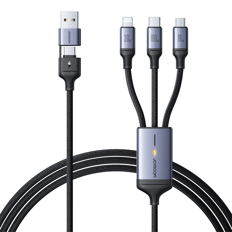 SA21-2T3 Speedy Series 100W 6-in-1 Fast Charging Cable (USB-A+Type-C to L+C+M) 1.5m-Black