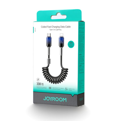 S-A43 Coiled Fast Charging Cable Type-C to Type-C 60W/Type-C to Lightning 30W/Lightning 3A/Type-C 3A Cable 1.2m black