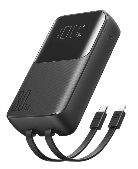 JR-PBC06 30W mini Power Bank with Dual Cables 10000mAh-Black With USB.A to Type.C 0.25m Cable
