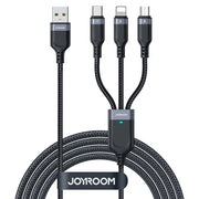S-1T3018A18 Multi-Use 3.5A Lightning+Type-C+Micro 3-in-1 Data Cable 0.3m/1.2m/3m-Black
