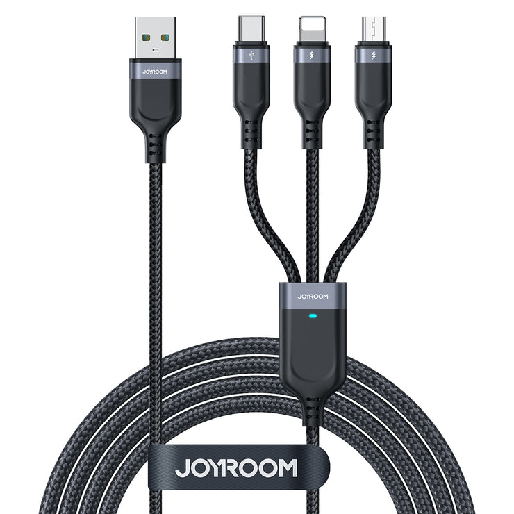 S-1T3018A18 Multi-Use 3.5A Lightning+Type-C+Micro 3-in-1 Data Cable 0.3m/1.2m/3m-Black