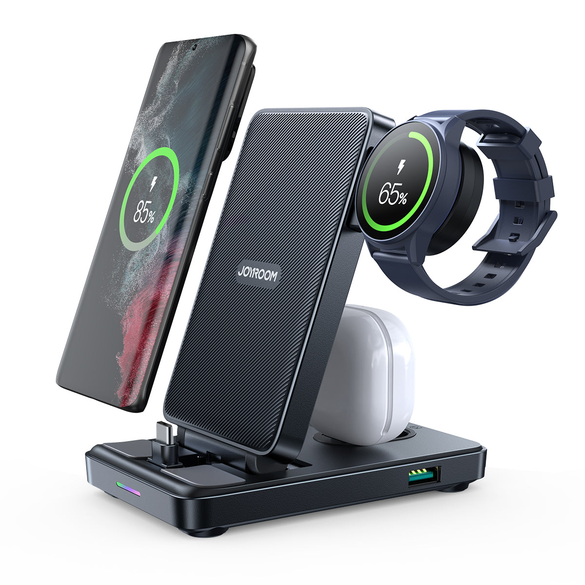 JR-WQS01/JR-WQS02 4 in 1 Magnetic Charging Station for phone for watch for earphone Type-C/Lightning