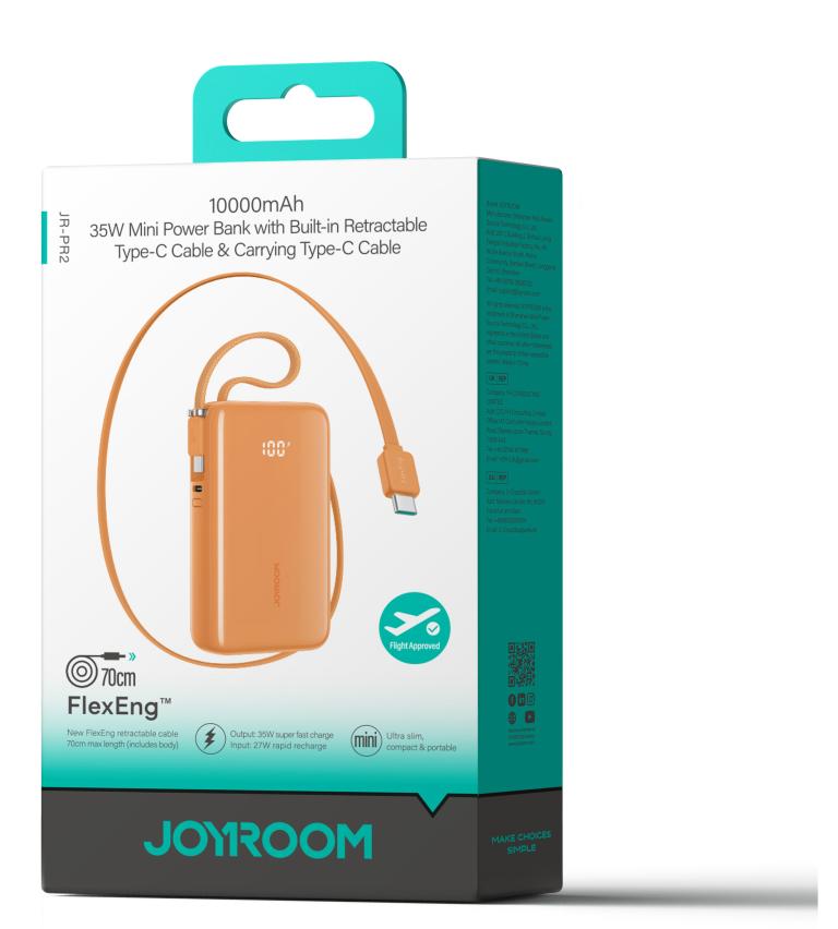 JR-PR2/JR-PR2L 35W Mini Power Bank with Built-in Retractable Type-C Cable + Type-C/Lightning Cable 10000mAh
