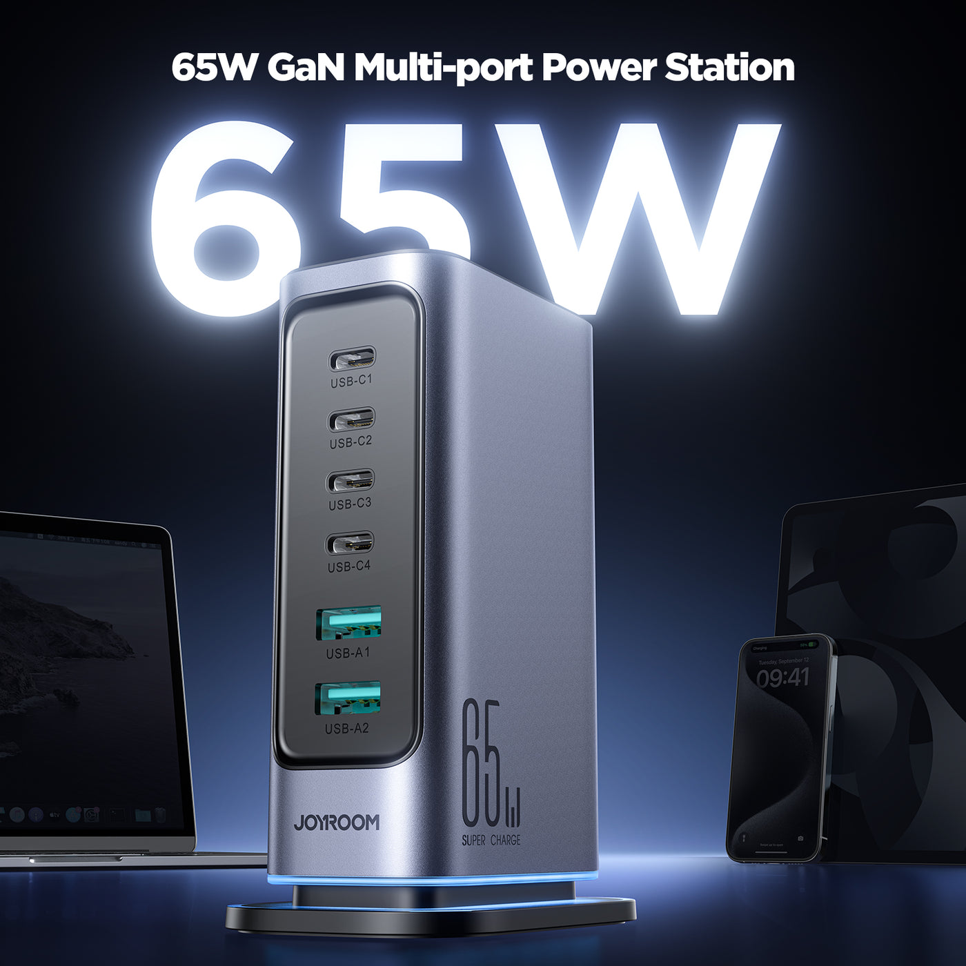 JR-TCM02 65W Multi-port Charger-Dark Gray