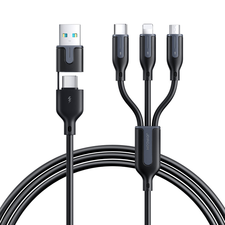 S-2T3018A15 3.5A USB-A+Type-C to Lightning+Type-C+Micro 5-in-1 Charging Cable 1.2m