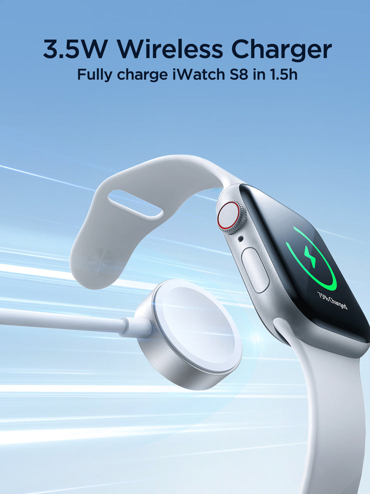 S-IW007 3-in-1 iP Watch Magnetic Charger+Dual Lightning cable (USB-A) 1.2m-White