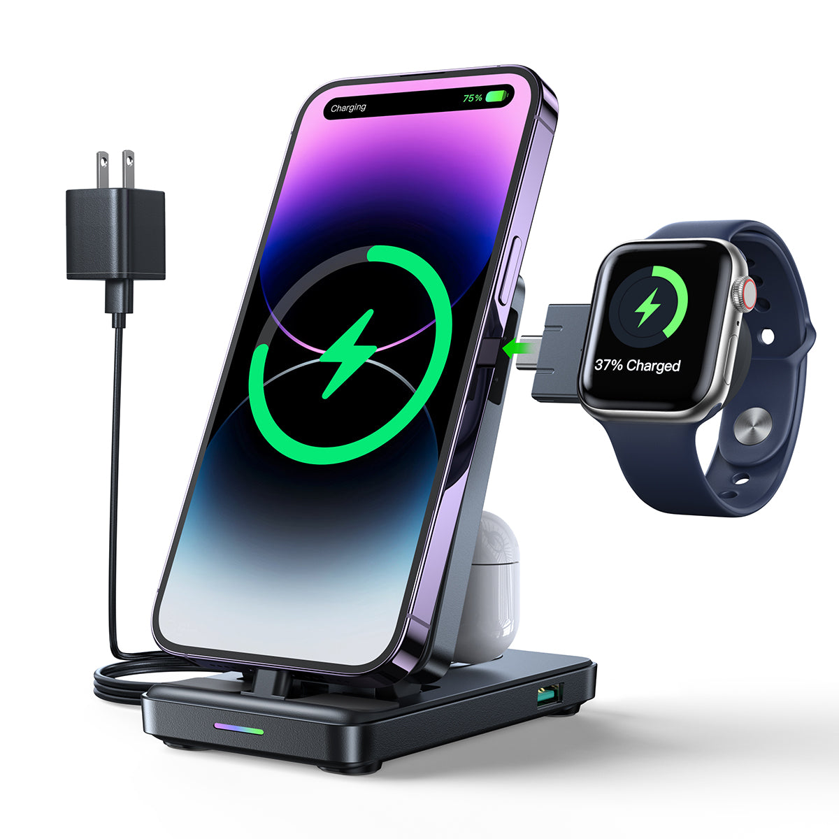 JR-WQS01/JR-WQS02 4 in 1 Magnetic Charging Station for phone for watch ...