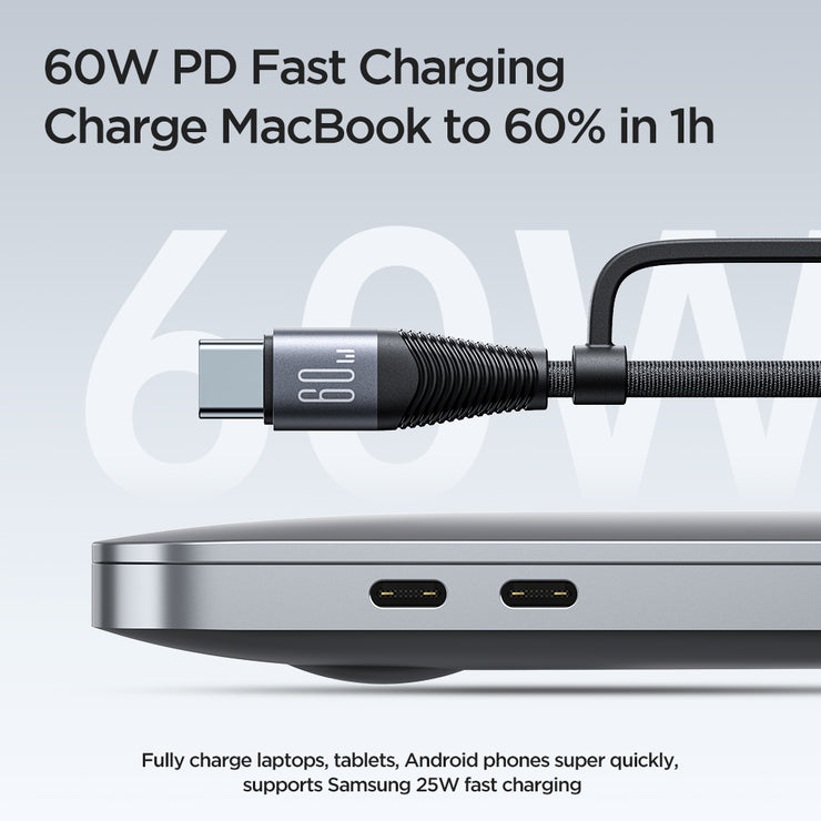 SA37-2T2 60W 4-in-1 Fast Charging Data Cable (USB-A+Type-C to Lightning+Type-C/Type-C to Lightning+Type-C) 1.2m-Black