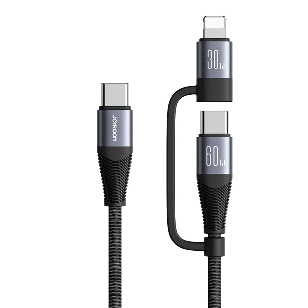 SA37-2T2 60W 4-in-1 Fast Charging Data Cable (USB-A+Type-C to Lightning+Type-C/Type-C to Lightning+Type-C) 1.2m-Black
