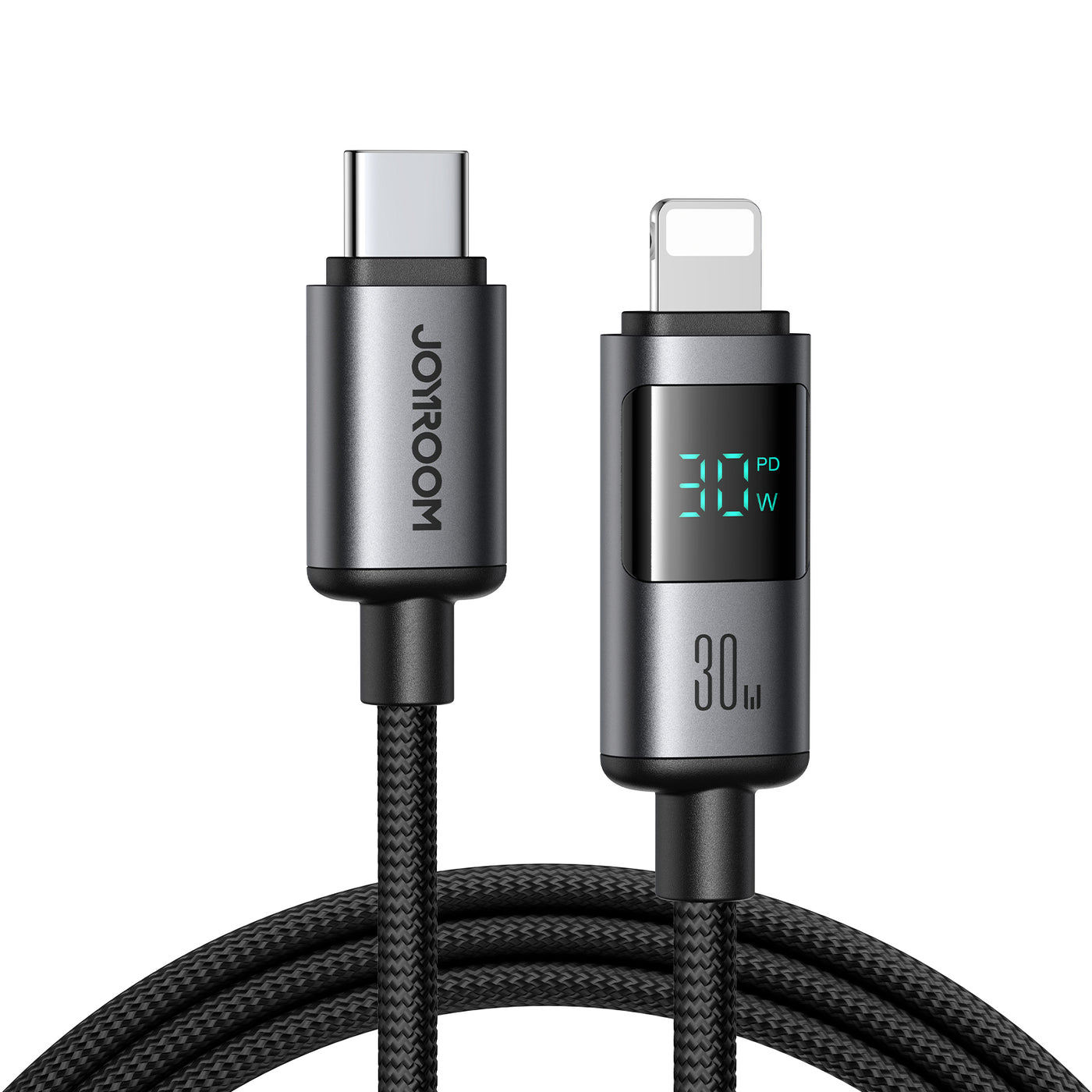S-A16 Pro 100W/66W/30W/3A CC/CL/Type c/Lightning Digital Display Fast Charging Data Cable 1.2m-Black