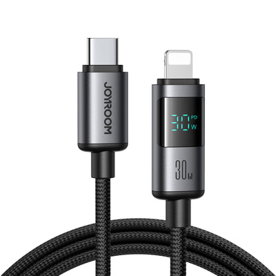S-A16 Pro 100W/66W/30W/3A CC/CL/Type c/Lightning Digital Display Fast Charging Data Cable 1.2m-Black