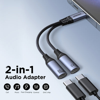 SY-C03 Audio-Transfer Series 2-in-1 Audio Adapter (Type-C to Dual Type-C)-Black