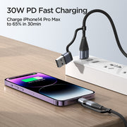 SA37-2T2 60W 4-in-1 Fast Charging Data Cable (USB-A+Type-C to Lightning+Type-C/Type-C to Lightning+Type-C) 1.2m-Black