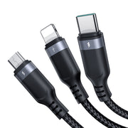 S-1T3018A18 Multi-Use 3.5A Lightning+Type-C+Micro 3-in-1 Data Cable 0.3m/1.2m/3m-Black