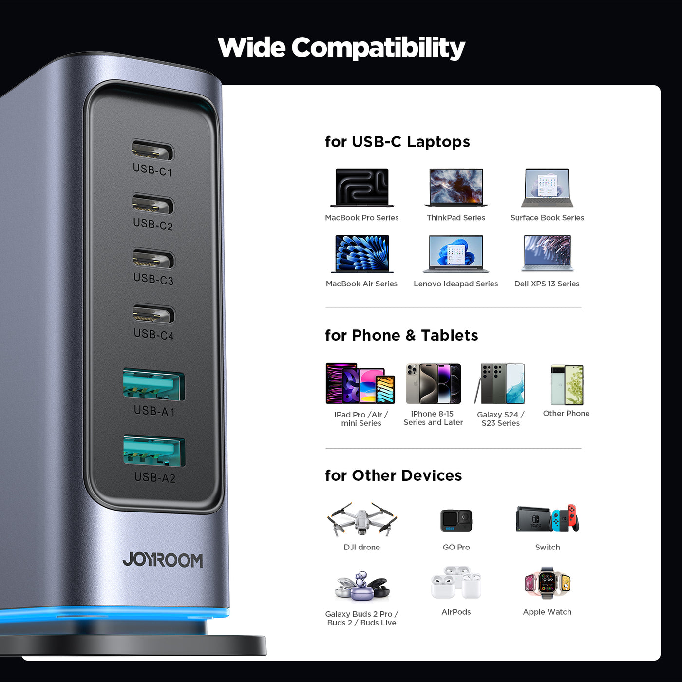 JR-TCM02 65W Multi-port Charger-Dark Gray