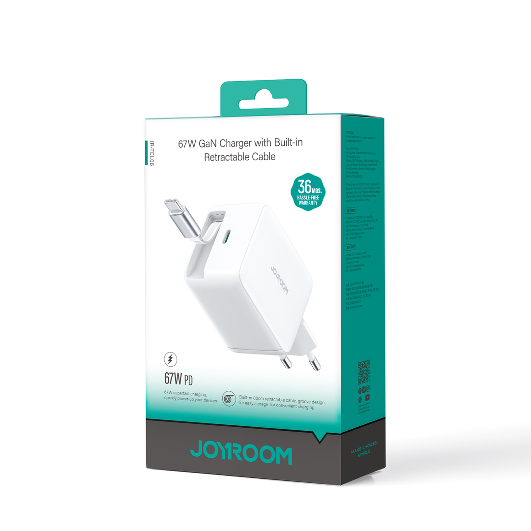 JOYROOM 67W Fast Charger with Built-in Retractable Cable