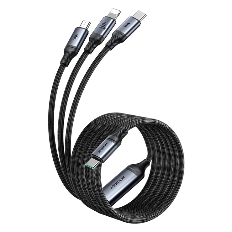 SA21-1T3 Speedy Series 30W 3-in-1 Fast Charging Cable (Type-C to L+C+M) 1.2m-Black