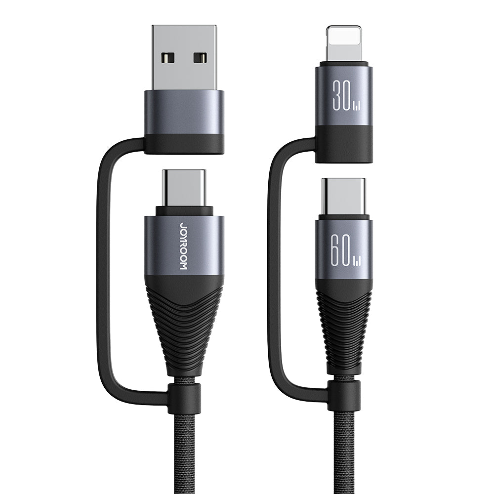 SA37-2T2 60W 4-in-1 Fast Charging Data Cable (USB-A+Type-C to Lightning+Type-C/Type-C to Lightning+Type-C) 1.2m-Black