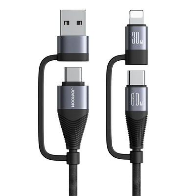 SA37-2T2 60W 4-in-1 Fast Charging Data Cable (USB-A+Type-C to Lightning+Type-C/Type-C to Lightning+Type-C) 1.2m-Black