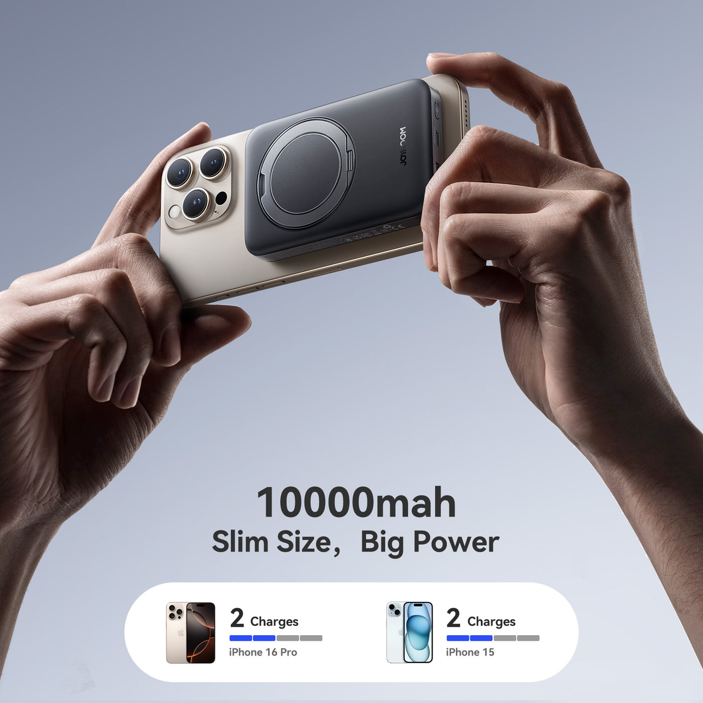 JR-PBM12 22.5W Magnetic Wireless Power Bank with Ring Holder 10000mAh-Black