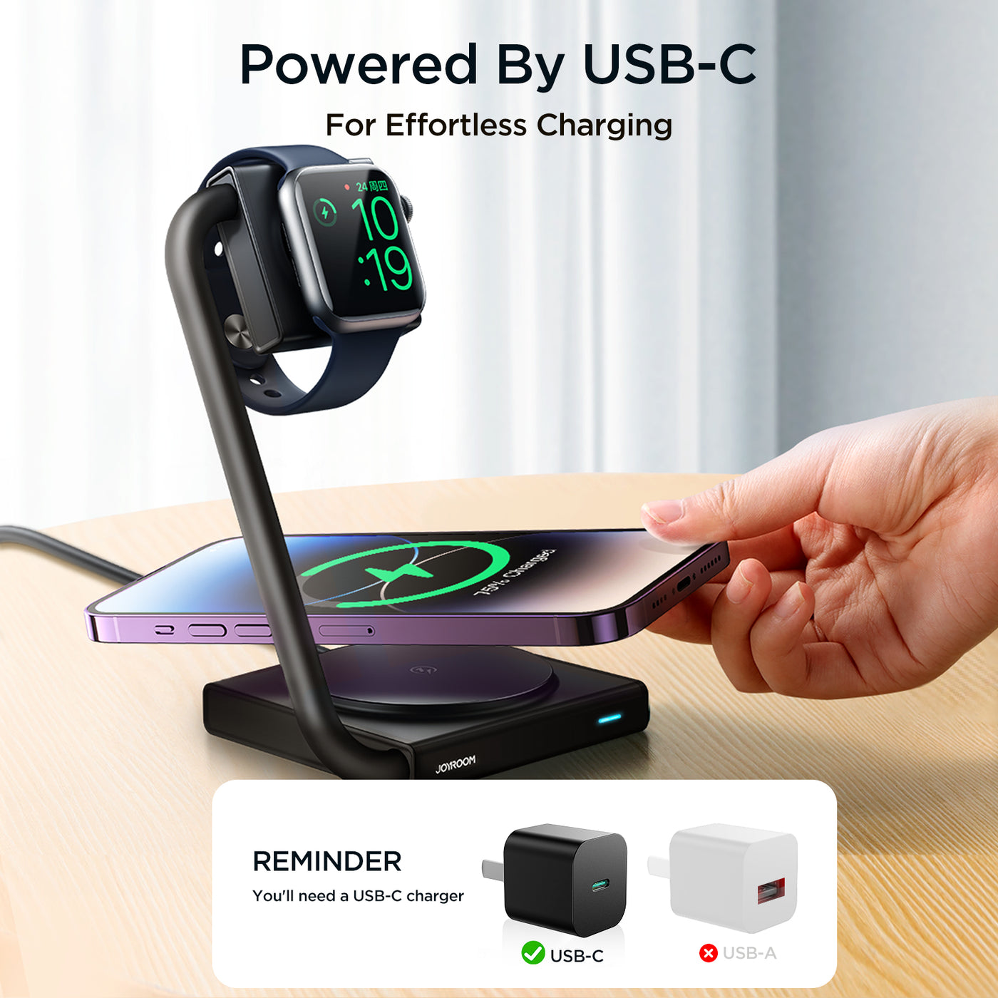 JR-WQN05 2 in 1 Foldable Wireless Charger-Black