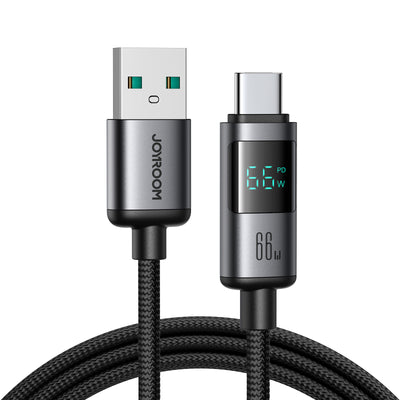 S-A16 Pro 100W/66W/30W/3A CC/CL/Type c/Lightning Digital Display Fast Charging Data Cable 1.2m-Black
