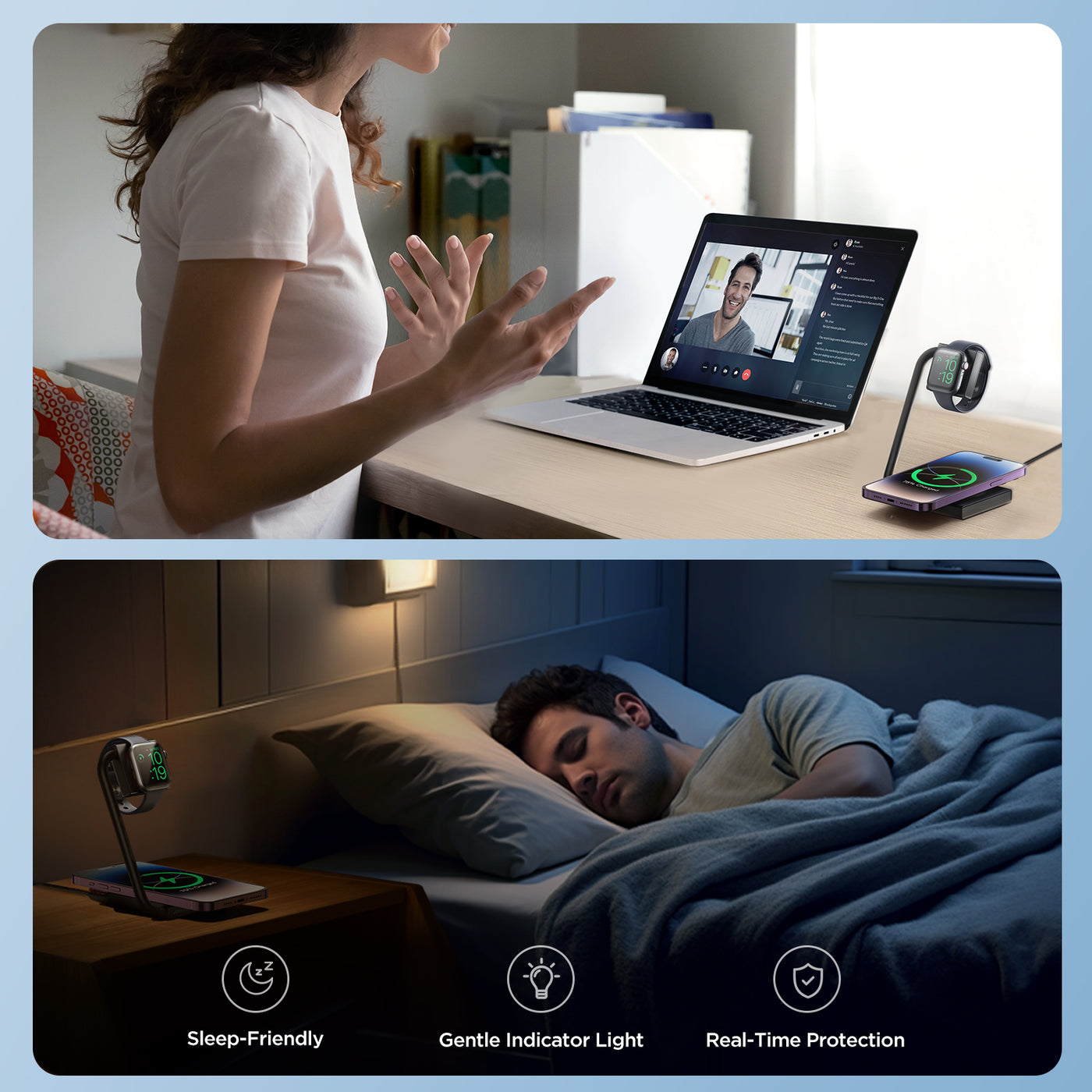 JR-WQN05 2 in 1 Foldable Wireless Charger-Black
