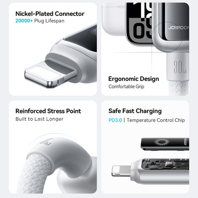 S-A55 100W/66W/30W/3A CC/CL/Type c/Lightning StarFlight Series 3A Auto Power-Off Fast Charging Data Cable 1.2m