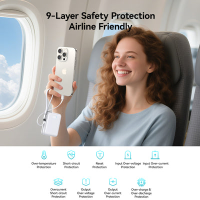 JR-PBF27 Pro 30W Power Bank with Built-in Type-C Cable & Extra C-to-L Cable 10000mAh-White