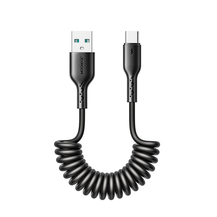 SA38-AC3/SA38-AL3  3A Coiled Fast Charging Data Cable for Car (Type-C/Lightning) 1.5m-Black