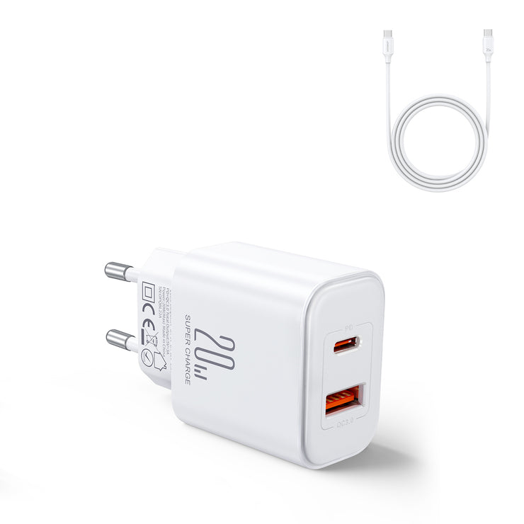 JR-TCF05 20W PD+QC Charger-White(EU/UK/US)+C to C Cable1m