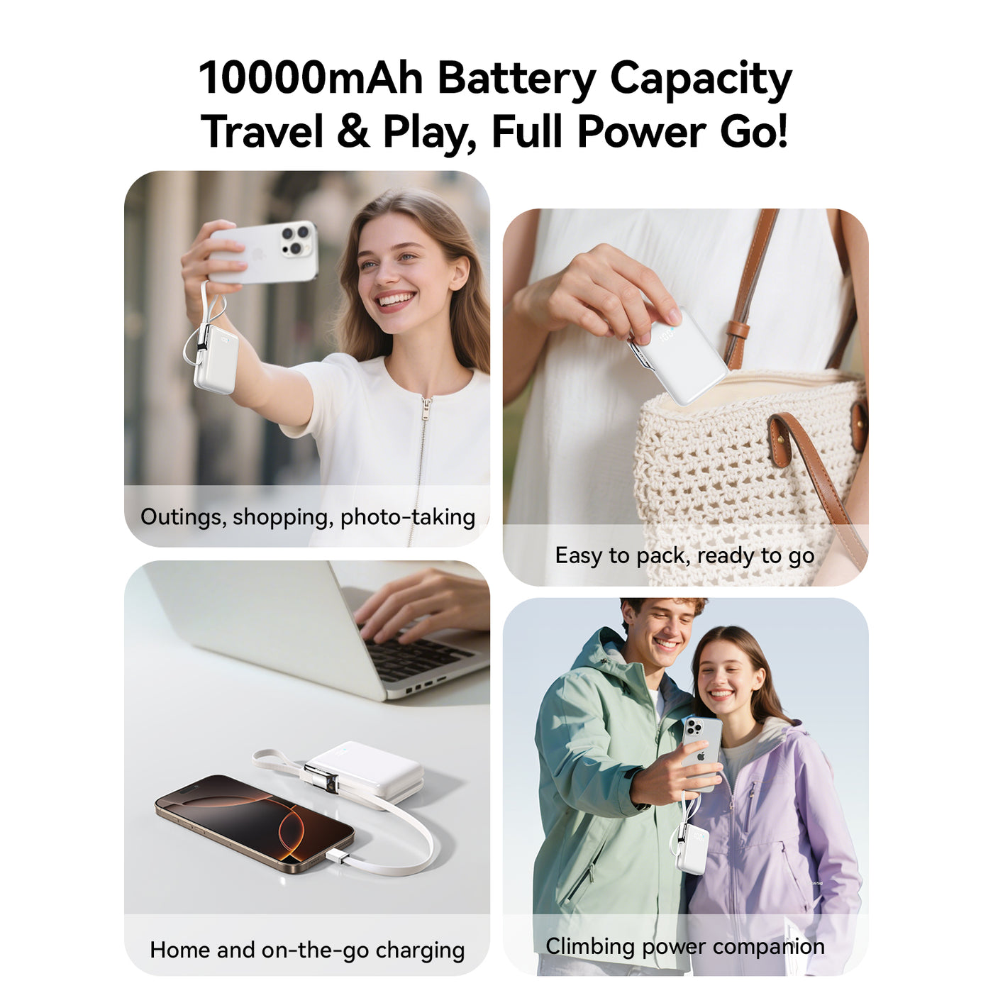 JR-PBF27 Pro 30W Power Bank with Built-in Type-C Cable & Extra C-to-L Cable 10000mAh-White