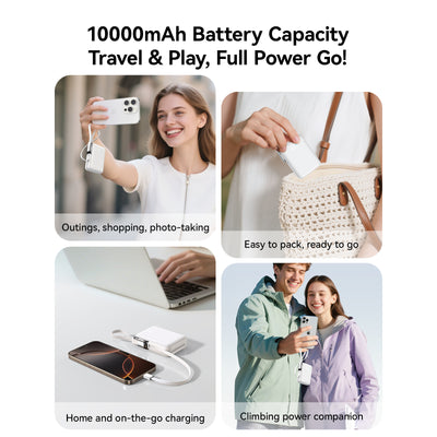 JR-PBF27 Pro 30W Power Bank with Built-in Type-C Cable & Extra C-to-L Cable 10000mAh-White