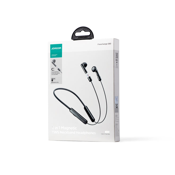 JR-DS1 Magnetic True Wireless Neckband Headphones-Black