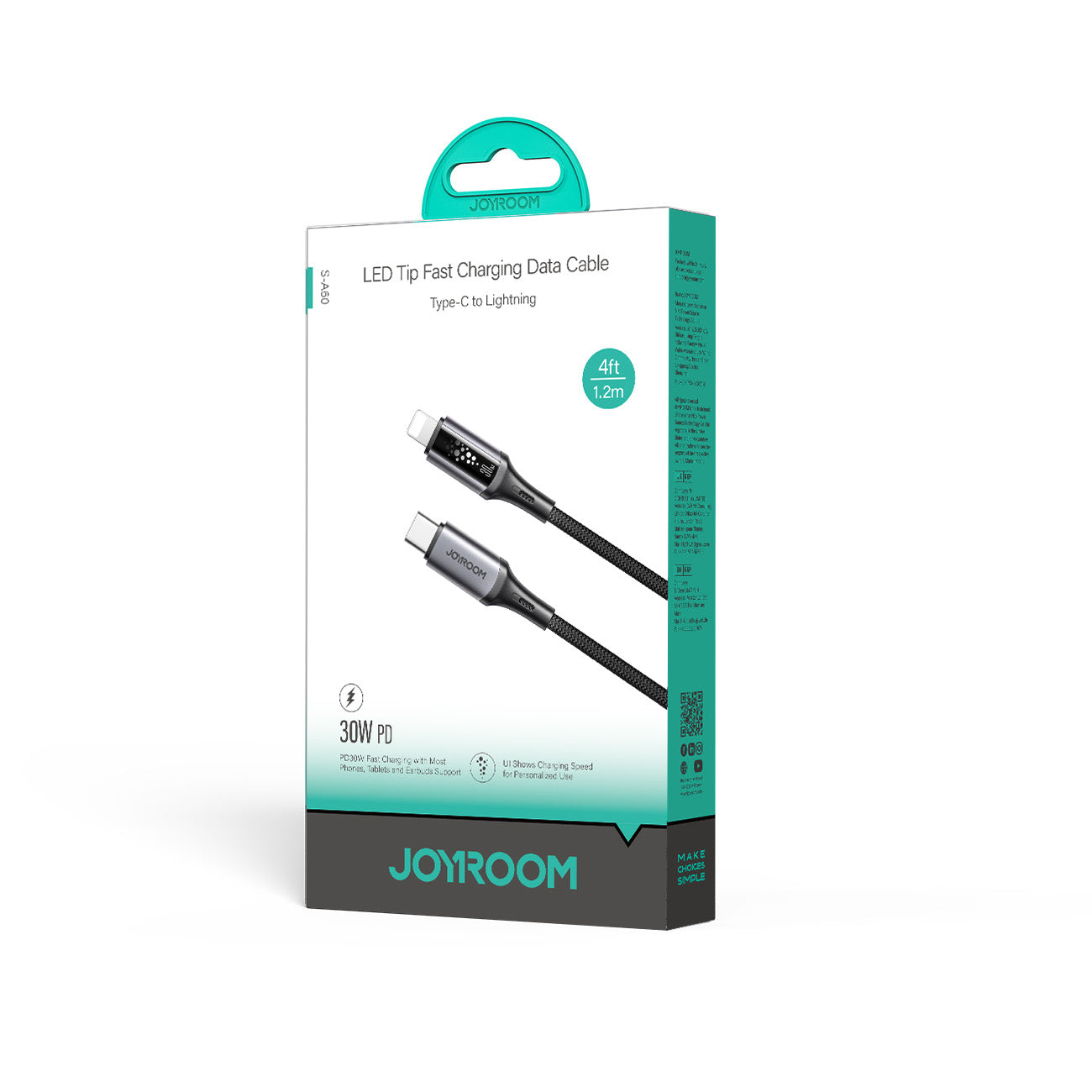 S-A60 100W/30W/3A CC/CL/Type c/Lightning Fast Charging Data Cable 1.2m-Black