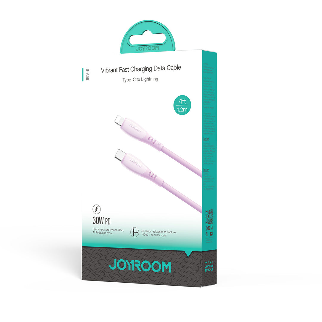Joyroom S-A51 Cavo USB C To Lightning 30W – Ricarica Rapida, Treccia Nylon 1,2m (Grigio Chiaro)