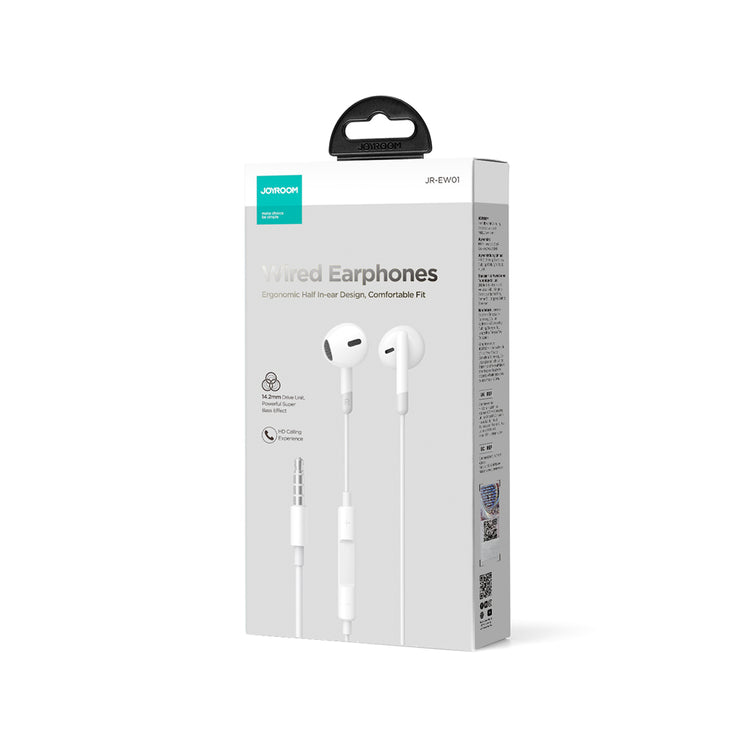 JR EW01 3.5MM Wired Series Half In Ear Wired Earphones white black JOYROOM