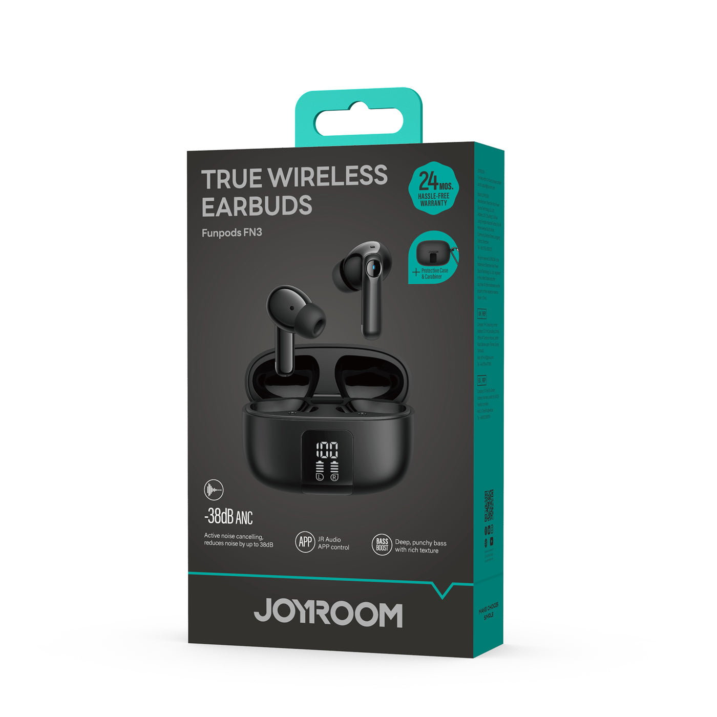 JR-FN3 ANC+ENC True Wireless Bluetooth Earphones Black