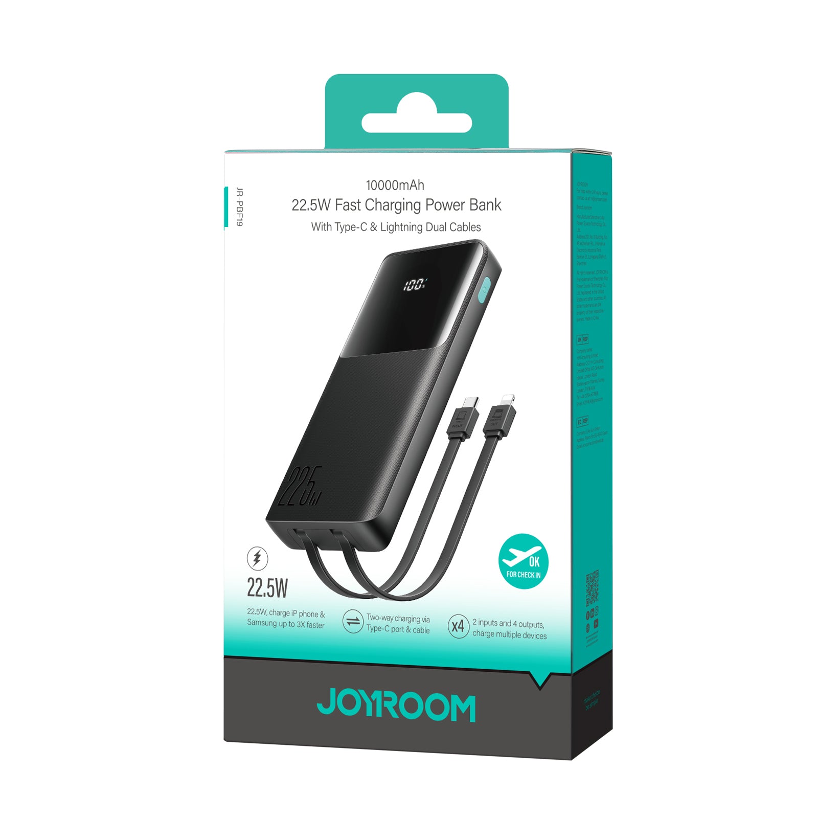 JOYROOM 22.5W digital display with dual cable Powerbank 10000mAh