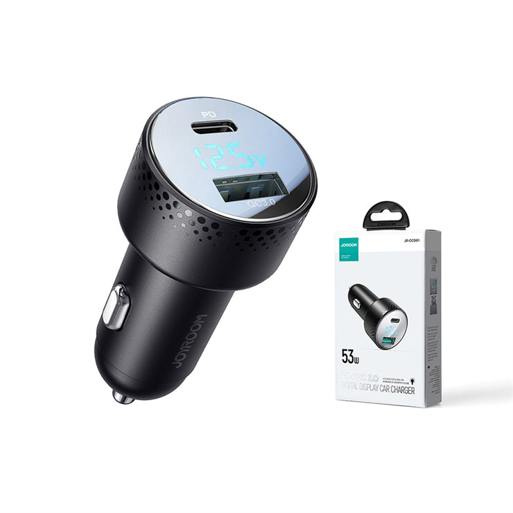 JR-CCD01 53W Dual-Port (A+C) Digital Display Car Charger-Black