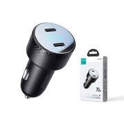 JR-CCD02 70WDual-Port (PD*2) Digital Display Car Charger-Black