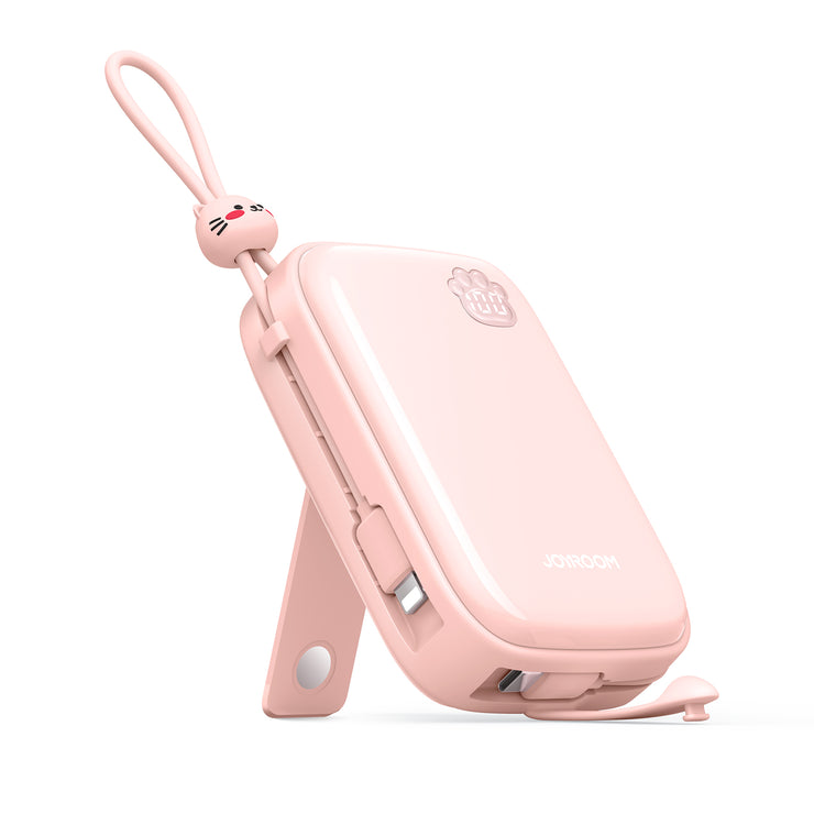 JR-L008 Plus 22.5W Power Bank with Kickstand 20000mAh-Pink With Type.C 0.25m Cable