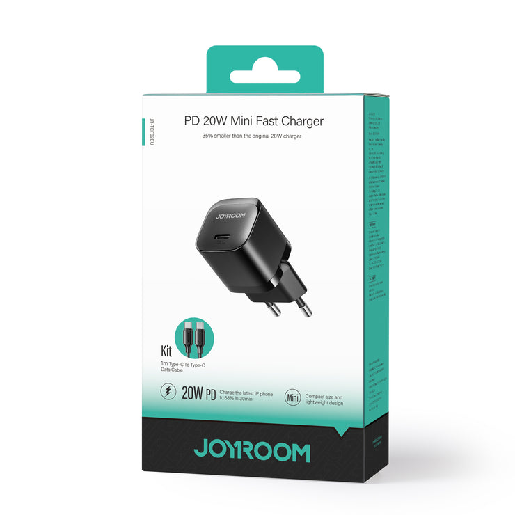 JR-TCF02 PD 20W mini Charger-Black (EU/UK/US)+C to C Cable 1m