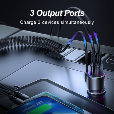 JR-CL24/JR-CL25 17W 3-in-1 Wired Car Charger(Type-C/Lightning)
